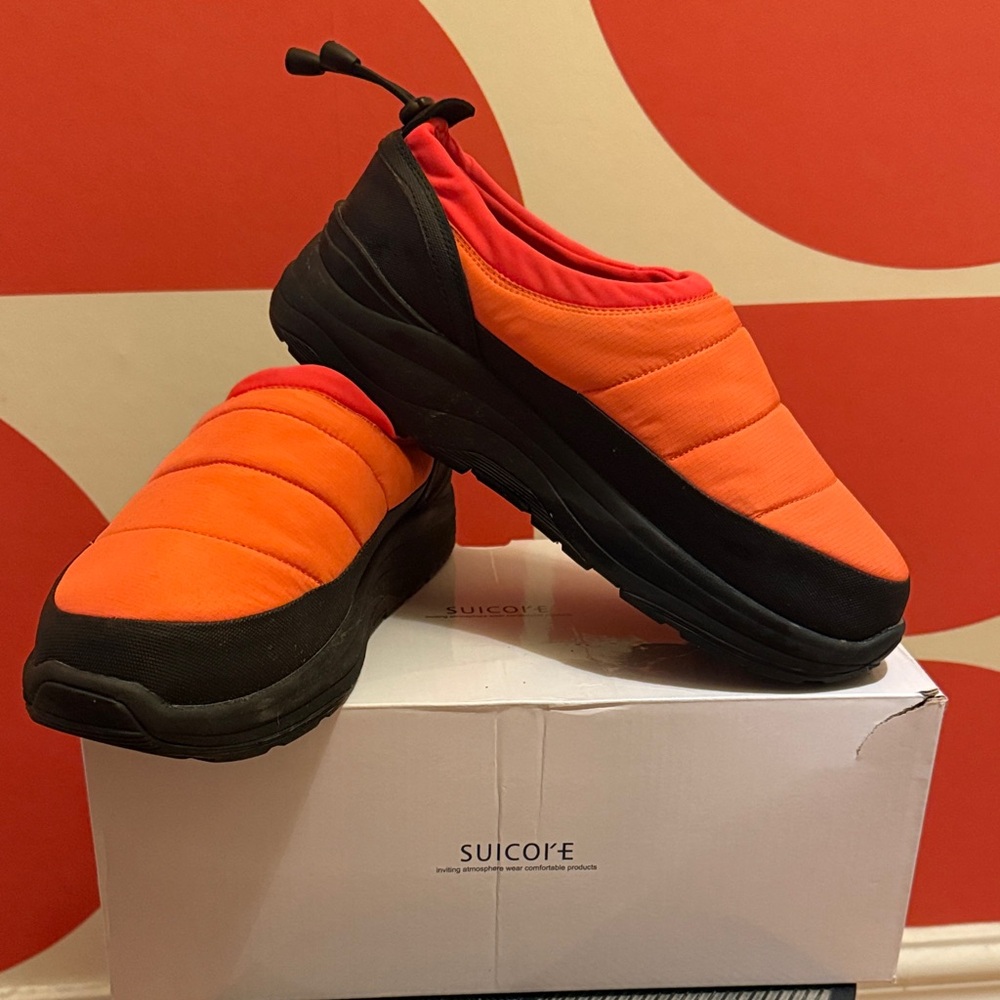 Suicoke Pepper mod-ev-slip-on sneakers/ Bold Orange and Black Slip-Ons